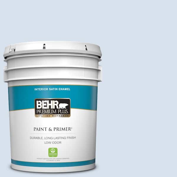 BEHR PREMIUM PLUS 5 gal. #580A-2 Icy Bay Satin Enamel Low Odor Interior Paint & Primer