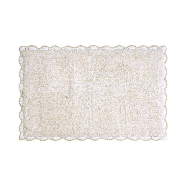 Heathered Crochet Border Sandshell 17 in. x 24 in. Solid Color Cotton Bath Rug