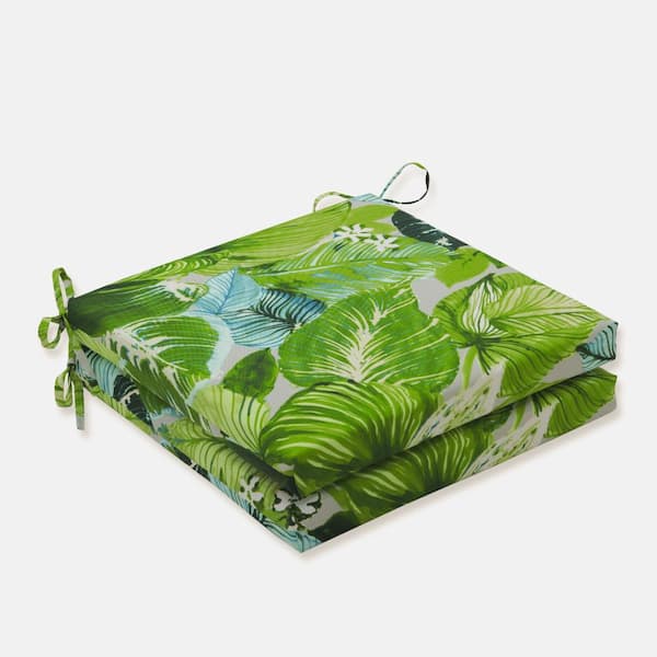 Pillow Perfect Floral 20 in. x 20 in. Outdoor Dining Chair Cushion in Green/Blue/Off-White (Set of 2)