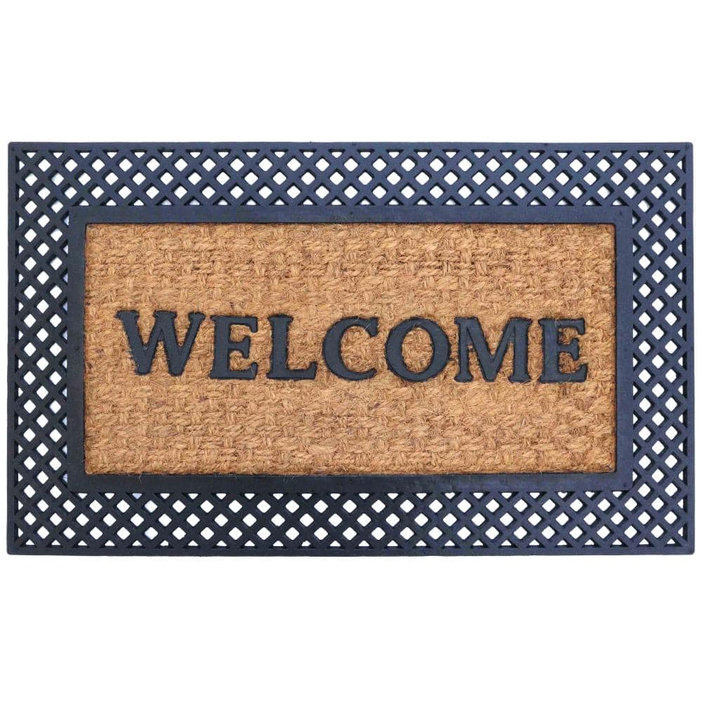 "Natural Coir and Non-Slip Rubber Doormat with Embossed Design Fiber Floor Mat Entryway 18x30"", Modern Welcome" price history on PriceWatchPro