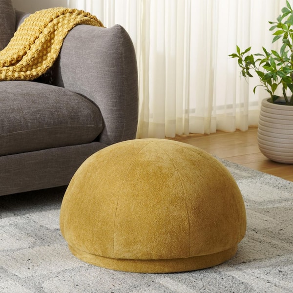 Lipy Mustard Linen Round Accent Ottoman