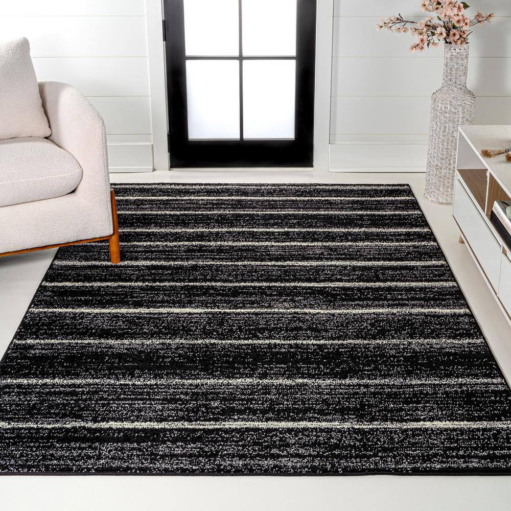 Williamsburg Minimalist Stripe Black and Cream Synthetic Rectangular Area Rug
