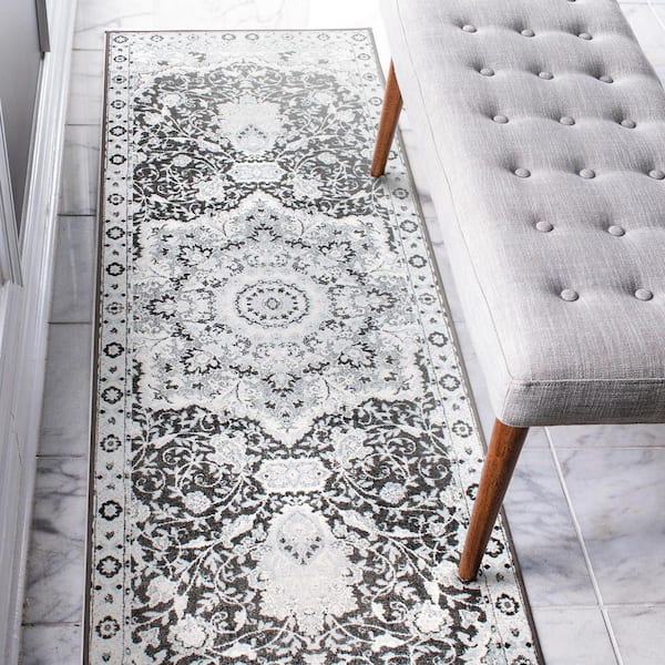 Parviz Grey Medallion Washable 2.5 ft. x 7 ft. Runner Rug