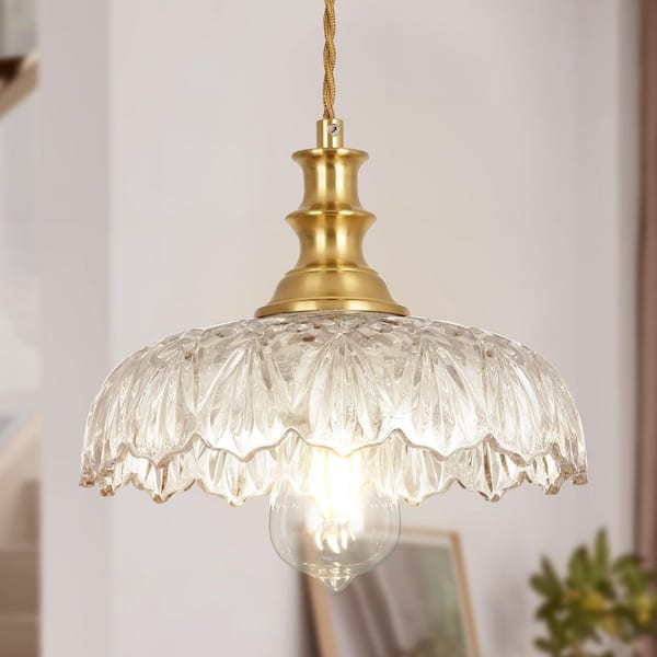 Jasslynn 40-Watt 1 Light Clear Modern Kitchen Pendant Light with Dome Flower Glass Shade for Bedroom, Living Room