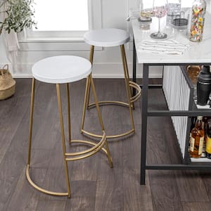 Hula 28.75 in. Modern Designer Metal Curved Backless Bar Stool, White Seat with Gold Frame