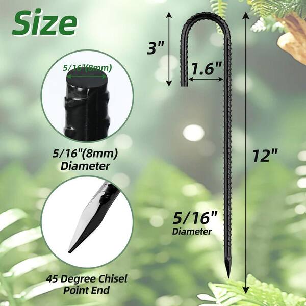 NVNOO 0.32 in. x 1 ft. Rebar Stakes J Hook Ground Stakes for Outdoor Lawn, Black (32-Pack) NVNOO 0.32 in. x 1 ft. Rebar Stakes J Hook Ground Stakes for Outdoor Lawn, Black (32-Pack)