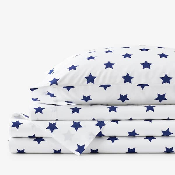 The Company Store Stars Blue Organic Cotton Percale Twin XL Sheet Set