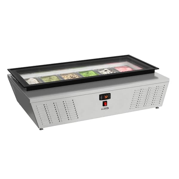Koolmore 45 in. 3.5 cu. ft. 6-Pan Countertop Ice Cream Display Auto / Cycle Defrost Upright Freezer with Glass Top in Stainless