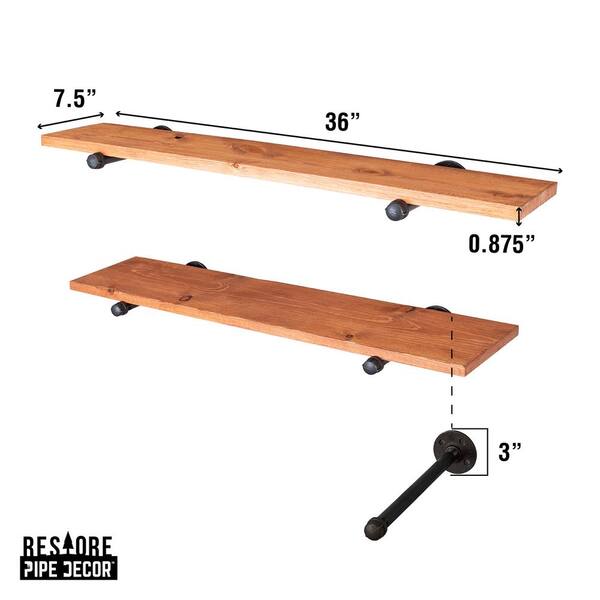 Pipe Decor 36 Wall Mounted Clothing Rack with Wood Shelf and Industrial Steel Pipe - Sunset Cedar