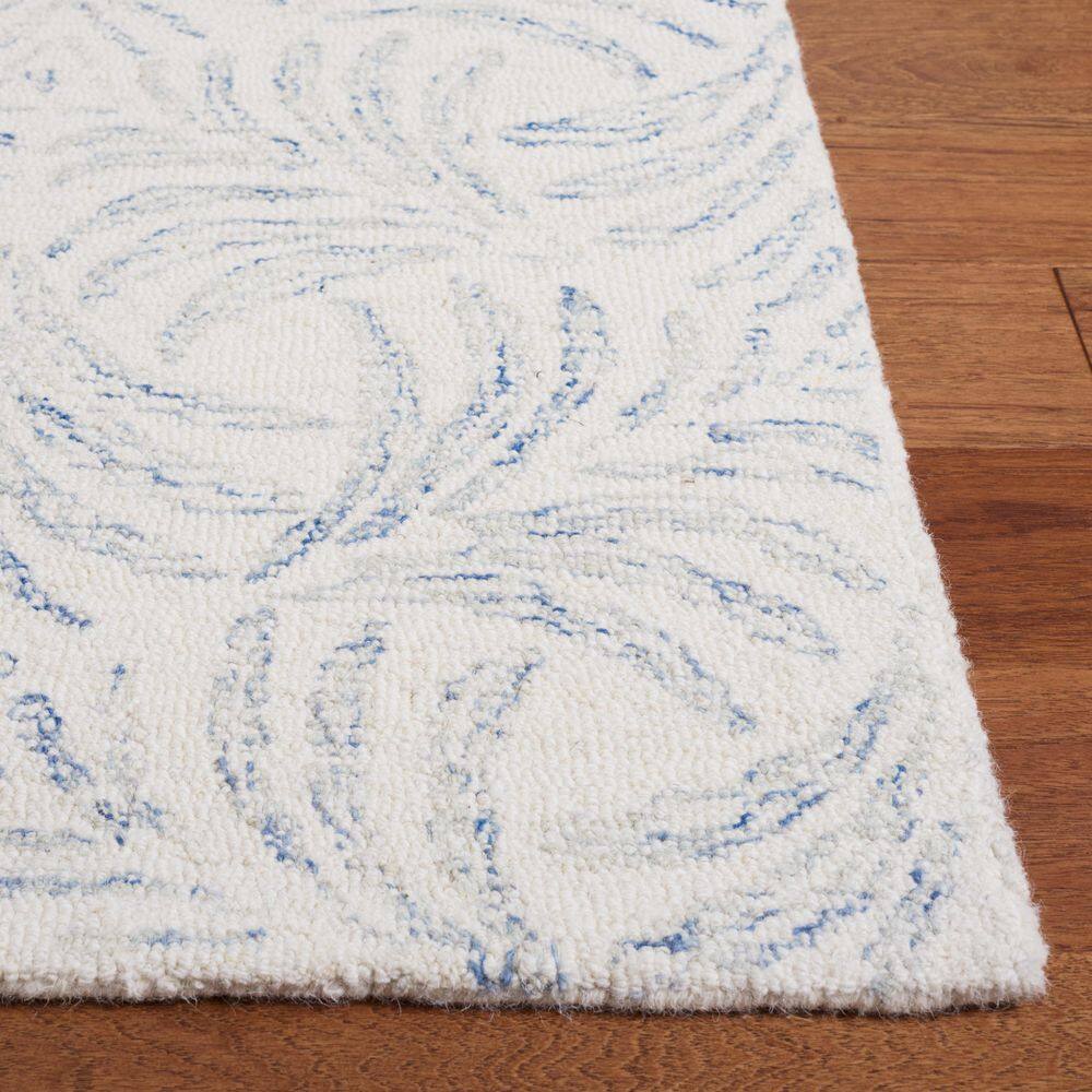 Ivory and Blue Handmade Tufted Wool Silk Area Rug 3' x 5'