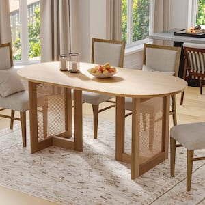 Cinna Oak Color Wood 67 in. Oval Double Pedestal Dining Table Seats 6