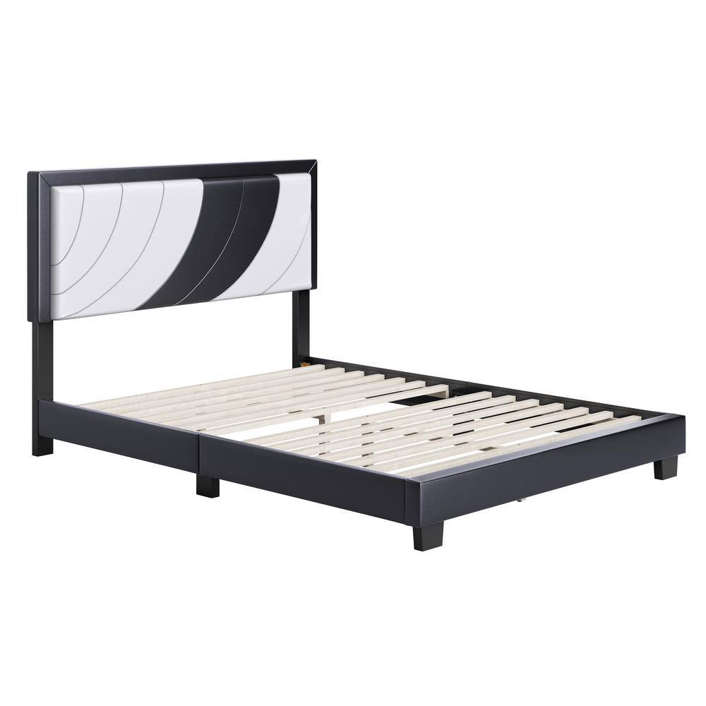 Nautical Wave Two-Toned Full Platform Bed with Faux Leather Upholstery
