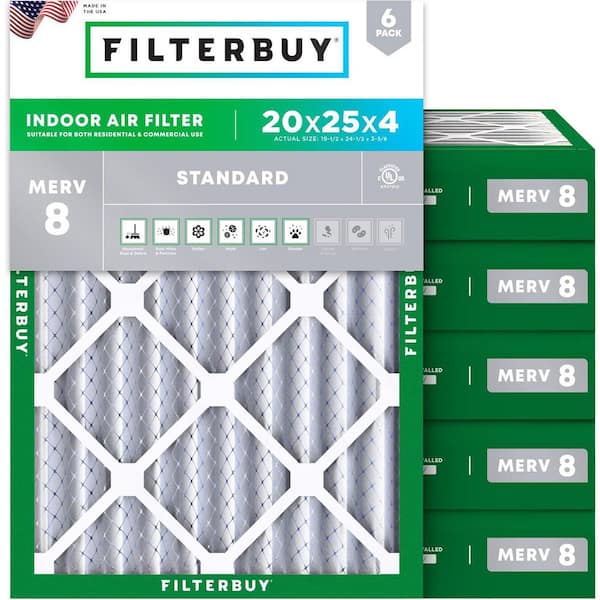 20 in. x 25 in. x 4 in. MERV 8 (FPR 5) Dust Defense Pleated HVAC AC Furnace Air Filters Replacement (6-Pack)
