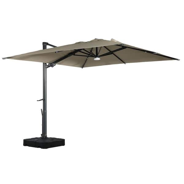 Boyel Living 10 ft 360° Rotation Square Cantilever Patio Umbrella with BaseandBT in Taupe