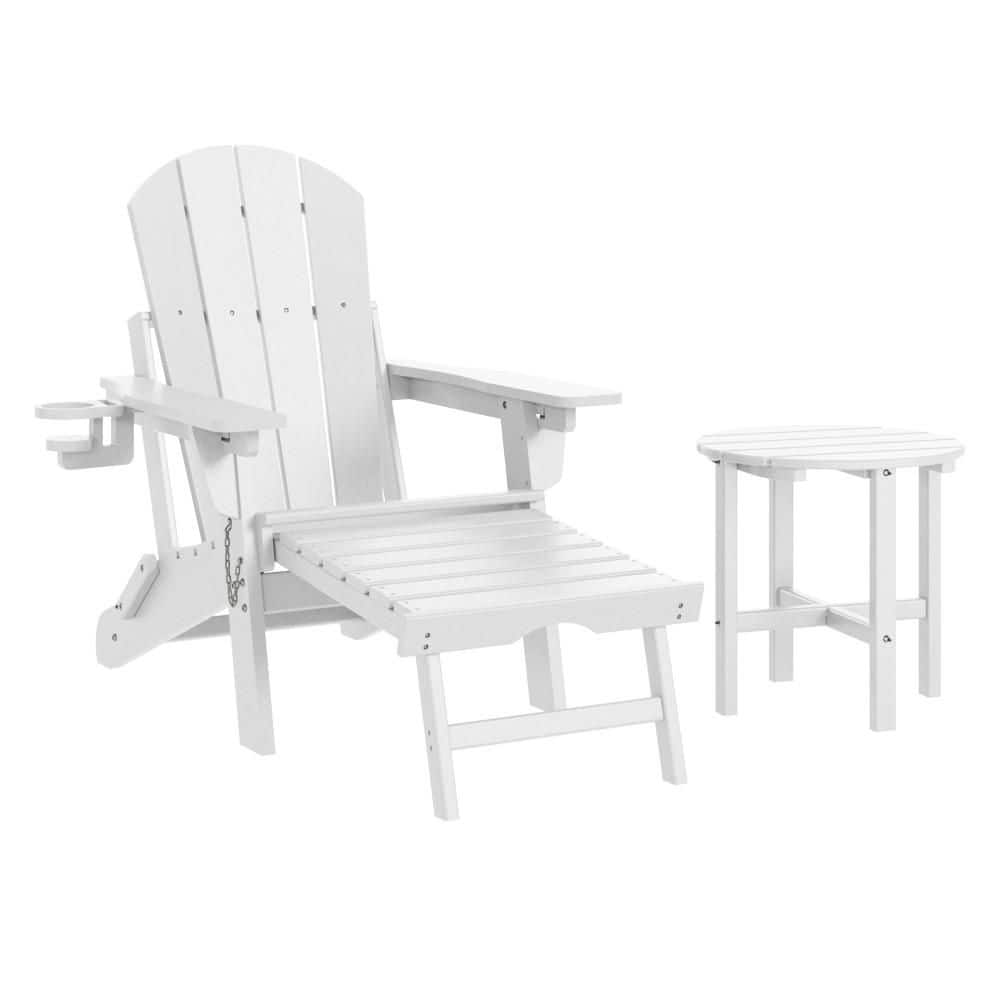 Laguna Outdoor Weather Resistant Folding Adjustable Adirondack Chair w/ Pull Out Ottoman & Round Side Table, White price history on PriceWatchPro