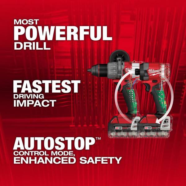 Milwaukee M18 Fuel 18-Volt Li-ion Brushless Cordless Hammer Drill and Impact Driver Combo Kit (2-Tool) with 4 Batteries \u0026 Grinder