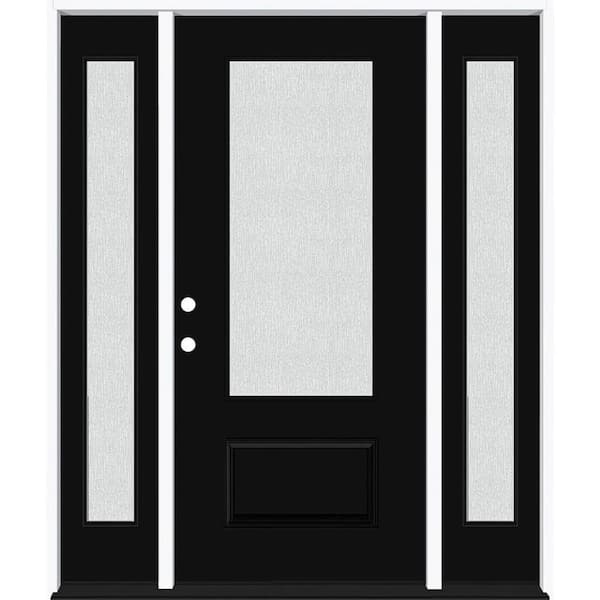 Steves & Sons Legacy 64 in. x 80 in. 3/4 Lite Rain Glass RHIS Black Finish Fiberglass Prehung Front Door with dB 12 in. SL