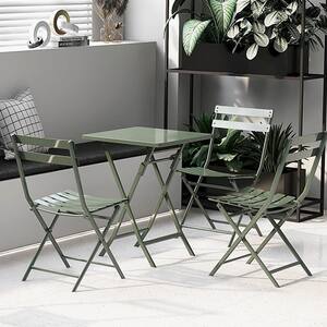 Green 3-Pieces Metal Square Table 28.35 in. H Outdoor Bistro Set Table Chairs Furniture