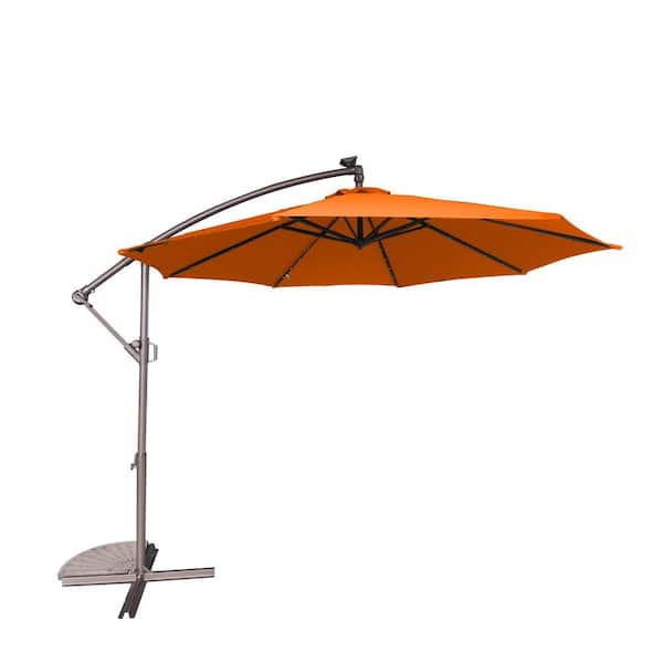 Boyel Living 10 ft. Outdoor Cantilever Hanging Patio Umbrella Waterproof and UV Resistant with Solar LED in Orange