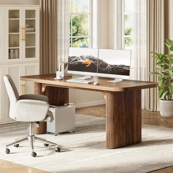 BYBLIGHT Moronia 62 in. Brown Rectangle Wooden Computer Writing