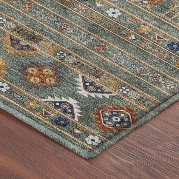 Mayfield Premium Machine Washable Abstract AMF2244 Sage 5 ft. x 7 ft. 6 in. Area Rug