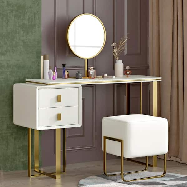 Magic Home 30 in. Storage Dresser Makeup Table Set with Mirror and ...