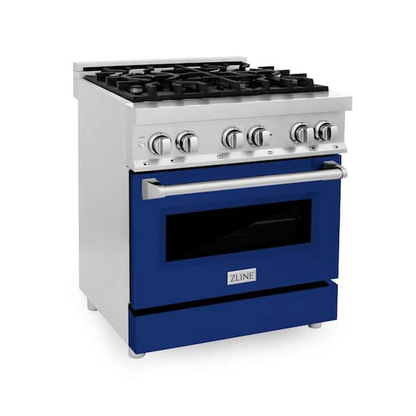 ZLINE Kitchen and Bath 30 in. 4 Burner Dual Fuel Range with Blue Gloss Door in Stainless Steel