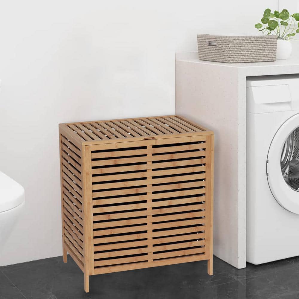 Large Bamboo Slatted Ventilation Laundry Hamper with Lid