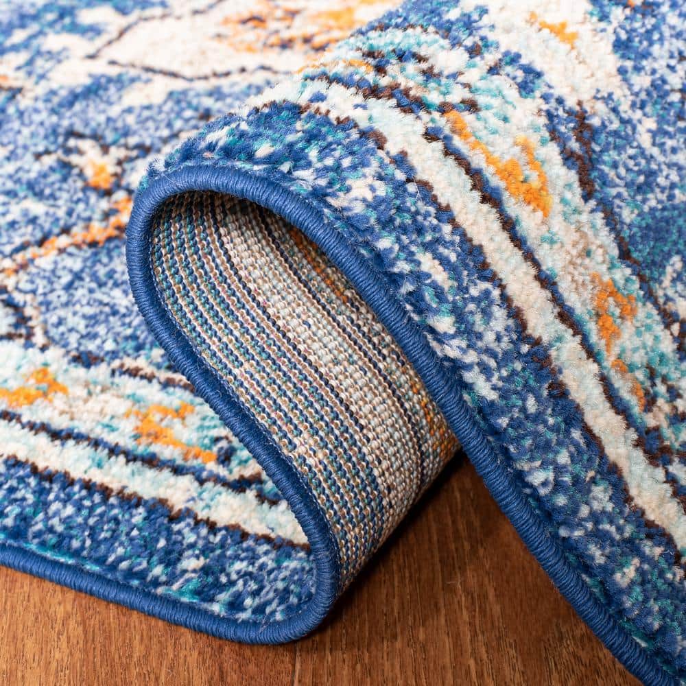 Blue and Light Blue Synthetic Non-slip Area Rug