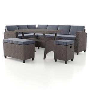 Dasan Gray 4-Piece Wicker Outdoor Dining Set with Gray Cushions