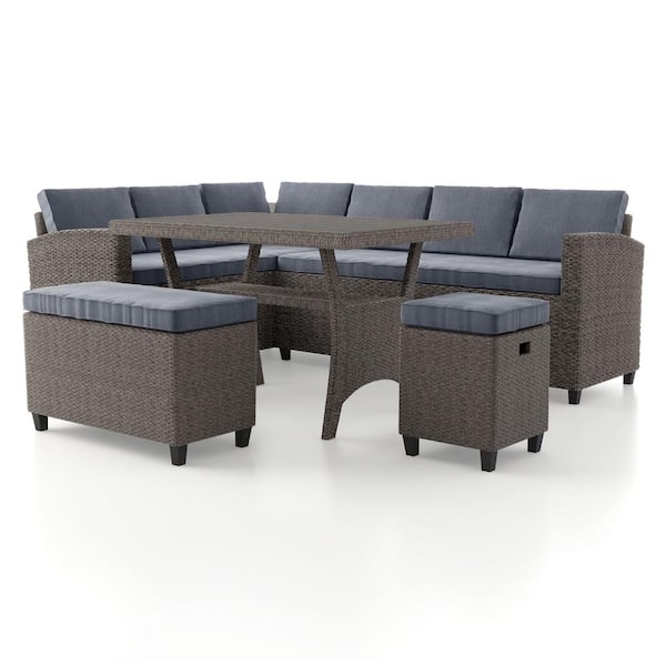 MUSE & LOUNGE Dasan Gray 4-Piece Wicker Outdoor Dining Set with Gray Cushions