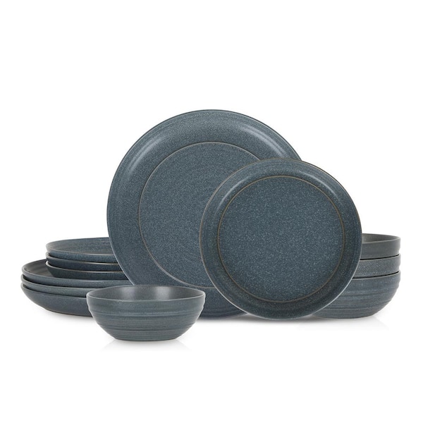 STONE LAIN Elio 12-Piece Blue Stoneware Dinnerware Set (Service for 4)