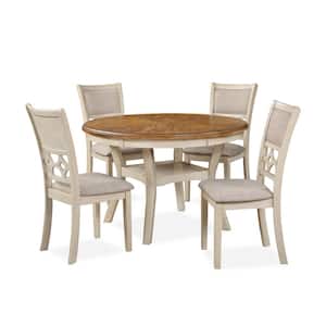 New Classic Furniture Mitchell 5-piece Wood Top Round Dining Set with 1 Table Shelf, Bisque/Brown