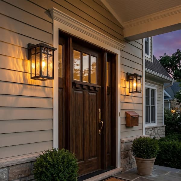 C Cattleya Matte Black Dusk to Dawn Outdoor Hardwired Wall Lantern