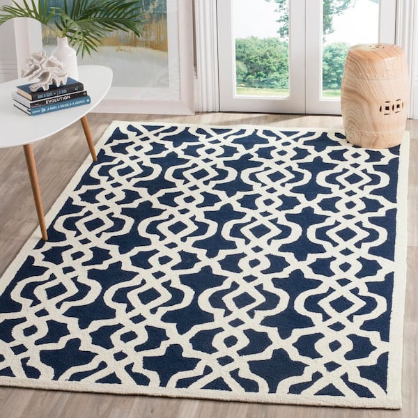 Four Seasons 9 ft. x 12 ft. Navy/Ivory Trellis Lattice Area Rug