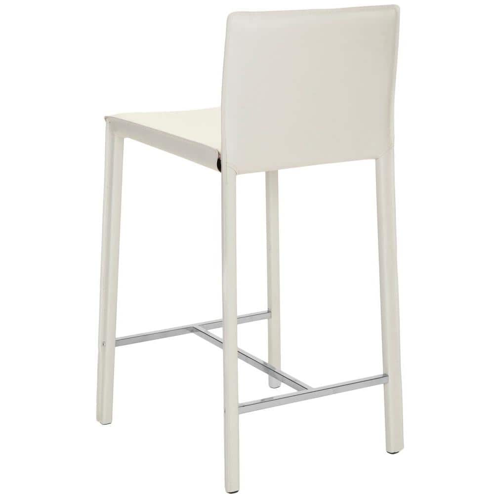 Transitional Sleek White Leather Counter Stools, Set of 2