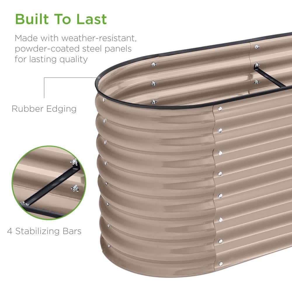 Taupe 8x2x2ft Powder-Coated Steel Oval Raised Garden Bed