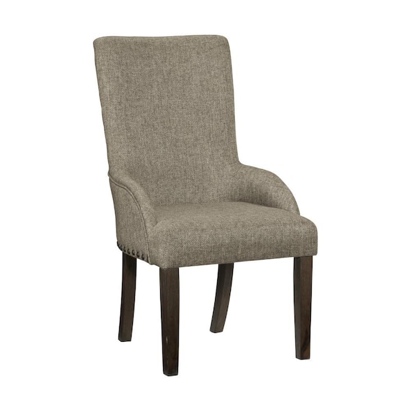 Benjara Brown and Gray Polyester High Back Dining Armchair (Set of 2)