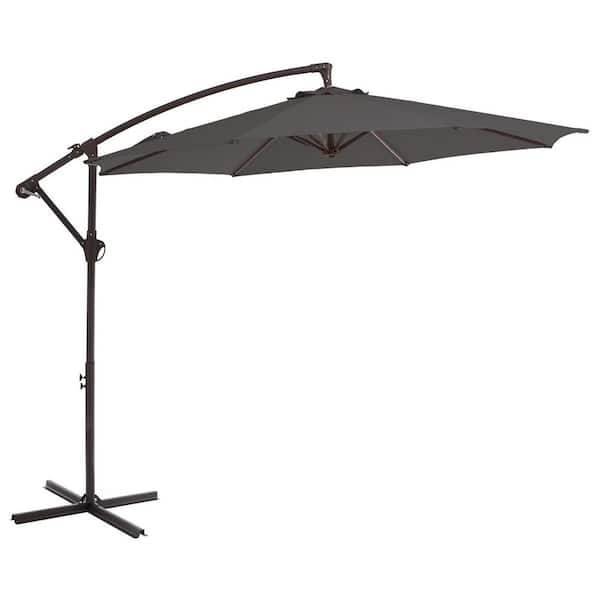 Curvy 10 ft. Steel Large Cantilever Patio Umbrella with Cross Base in Gray