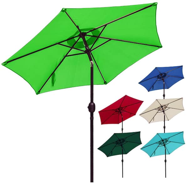 LAUREL CANYON 7.5 ft. Steel Market Patio Umbrella with Push Button Tilt and Crank Lift in Lime Green