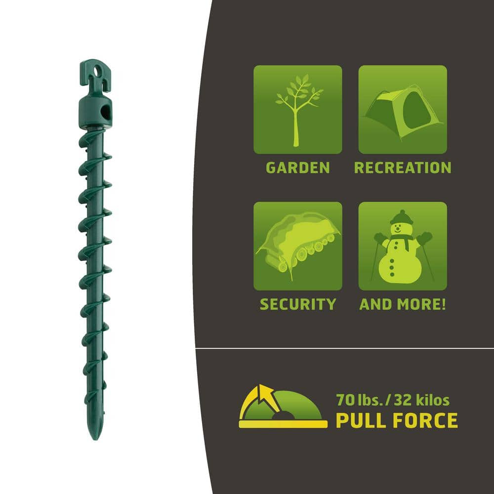 7.5" Green Spiral Plastic Ground Anchor Stake (4 Pack)