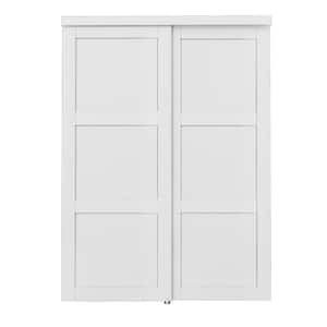 60 in. x 80 in. Paneled 3-Lite White Primed MDF Muti-Design Sliding Door with Hardware