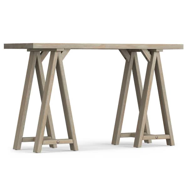 Simpli Home Sawhorse 50 in. Distressed Gray Standard Rectangle Wood Console Table