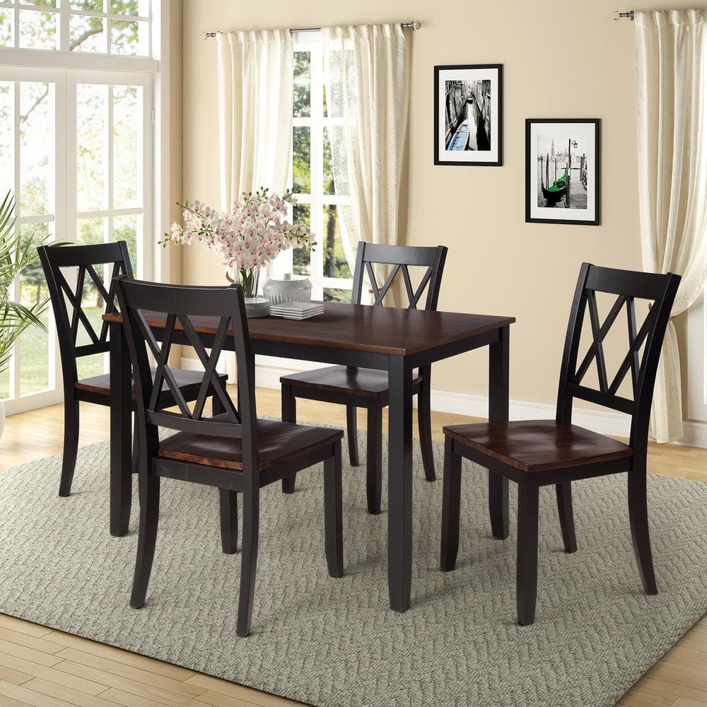 Harper \u0026 Bright Designs 5-Piece Rectangle Black Wood Top Dining Table Set  Seats 4 with Solid Wood Legs, 4 Chairs DT198AAB - The Home Depot, image size:1000x1000