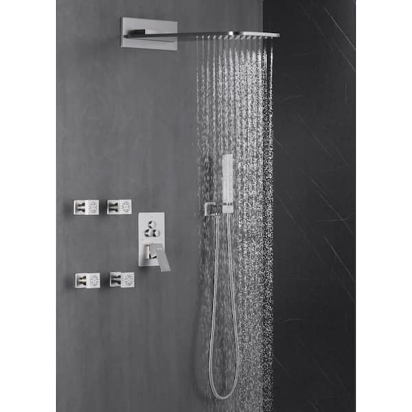 Luxury 2-Spray Wall-Mounted Dual Fixed and Handheld Shower Head 1.8 GPM in Brushed Nickel with Push Button Diverter