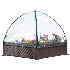 Machrus Ogrow 39in. Square Raised Garden Bed Wicker Design with Premium Canopy Cover