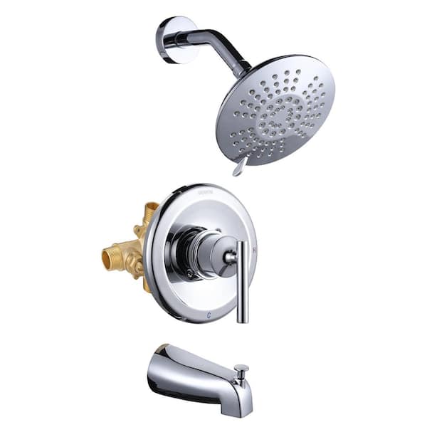 WOWOW Single Handle 5-Spray Shower Faucet 1.8 GPM with High Pressure Balance, Corrosion Resistance in Polished Chrome