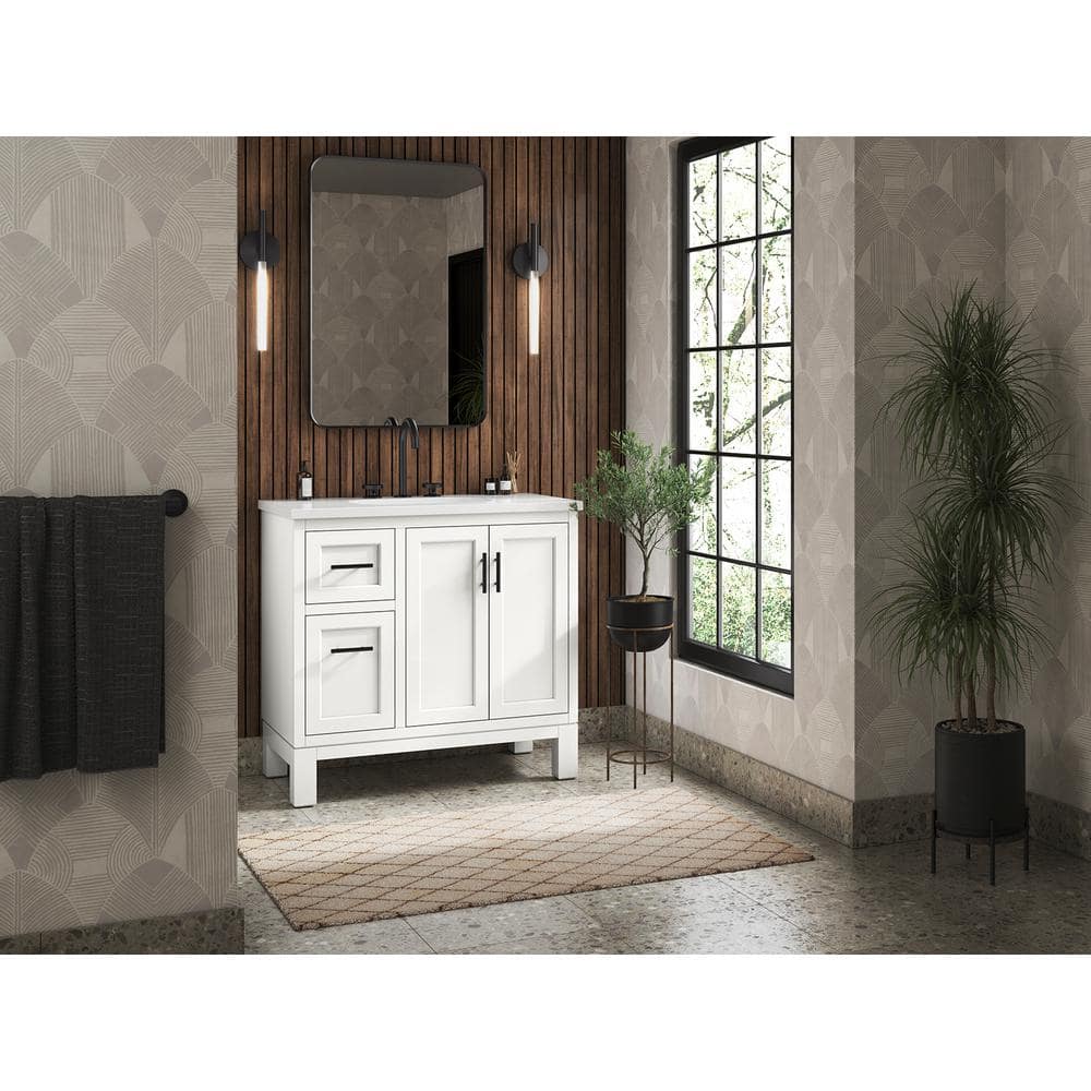 Quo 36" White Bathroom Vanity with Quartz Top