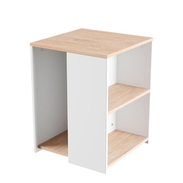 Lavish Home White/Brown Minimalist Cube End Table with Open Shelves