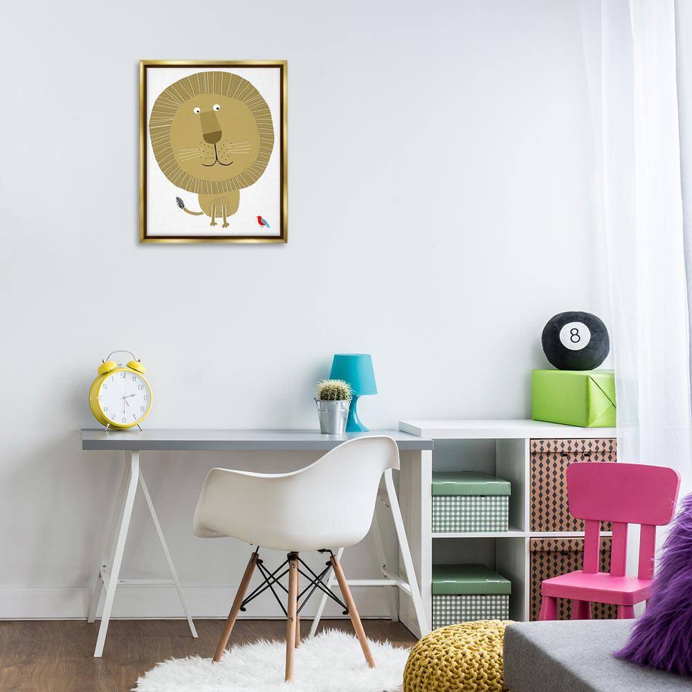 Friendly Lion and Bird by Carla Daly Gold Floater Frame Animal Graphic Art Print 21 in. x 17 in. price history on PriceWatchPro